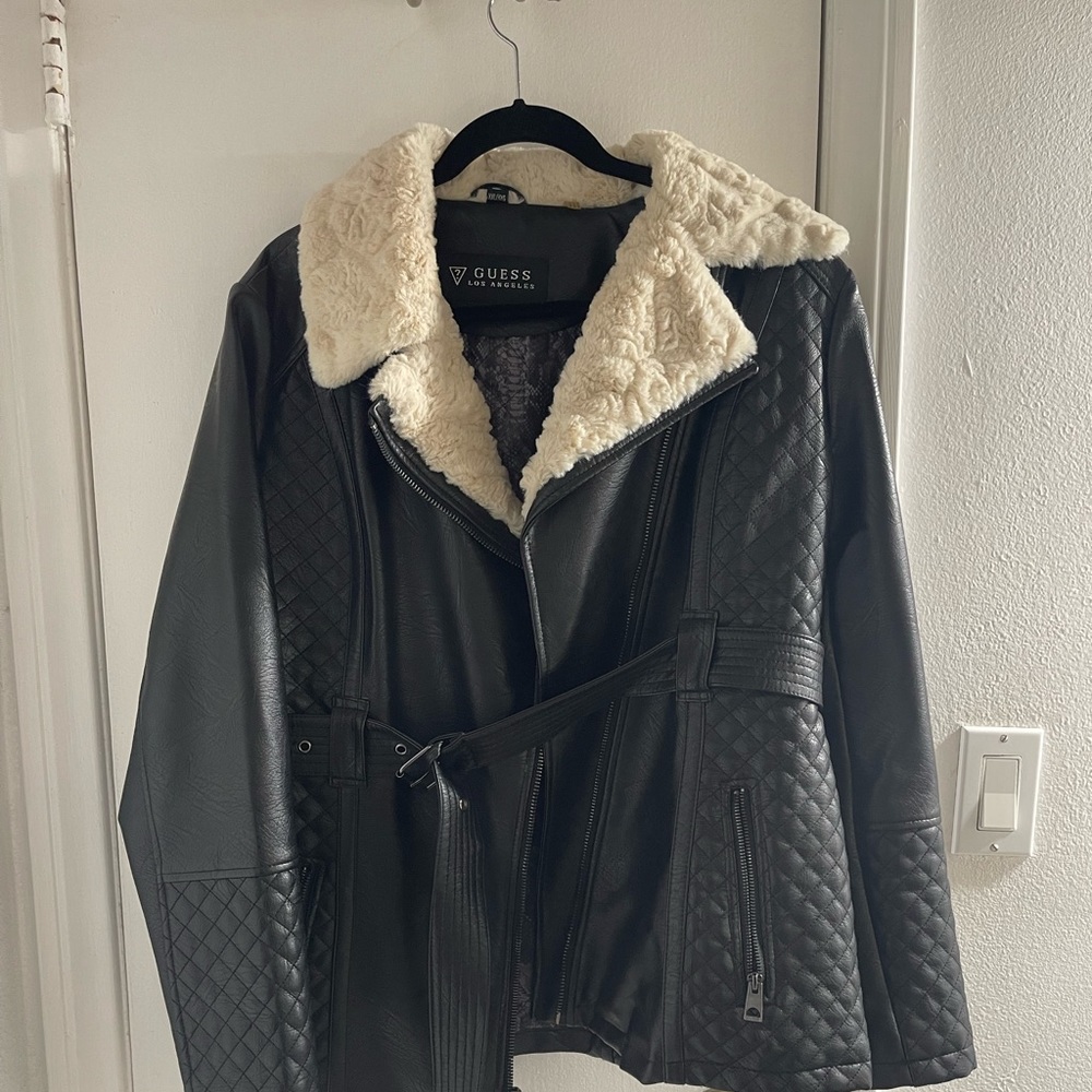 Black faux leather fur jacket